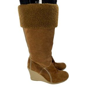 Kenneth Cole Reaction Women's Y2k 90s Jam Tan Suede Lug Sole Wedge Boots 7.5M